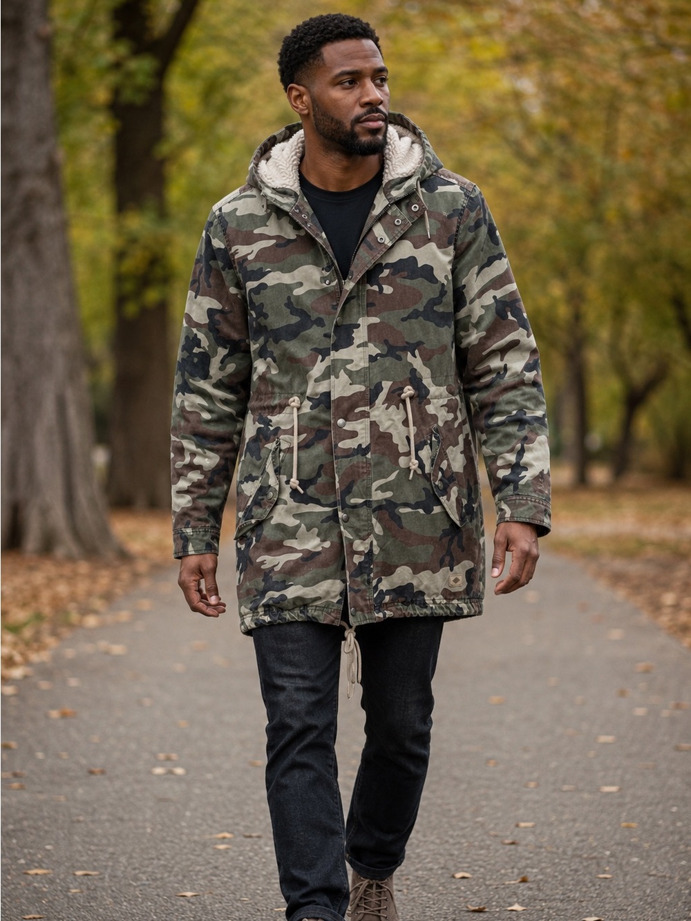 Cotton On Camo Sherpa-Lined Hooded Parka M